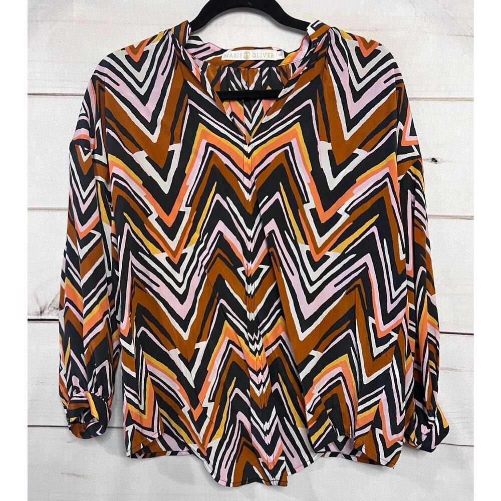 Marie Oliver Size XS Silk Blouse Long‎ Sleeves Multicolor Perfect for Fall